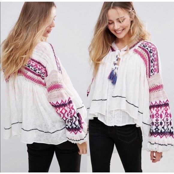 Free People Dreamland Linen blend Cardigan Size M Wide Boxy Boho - Picture 3 of 16